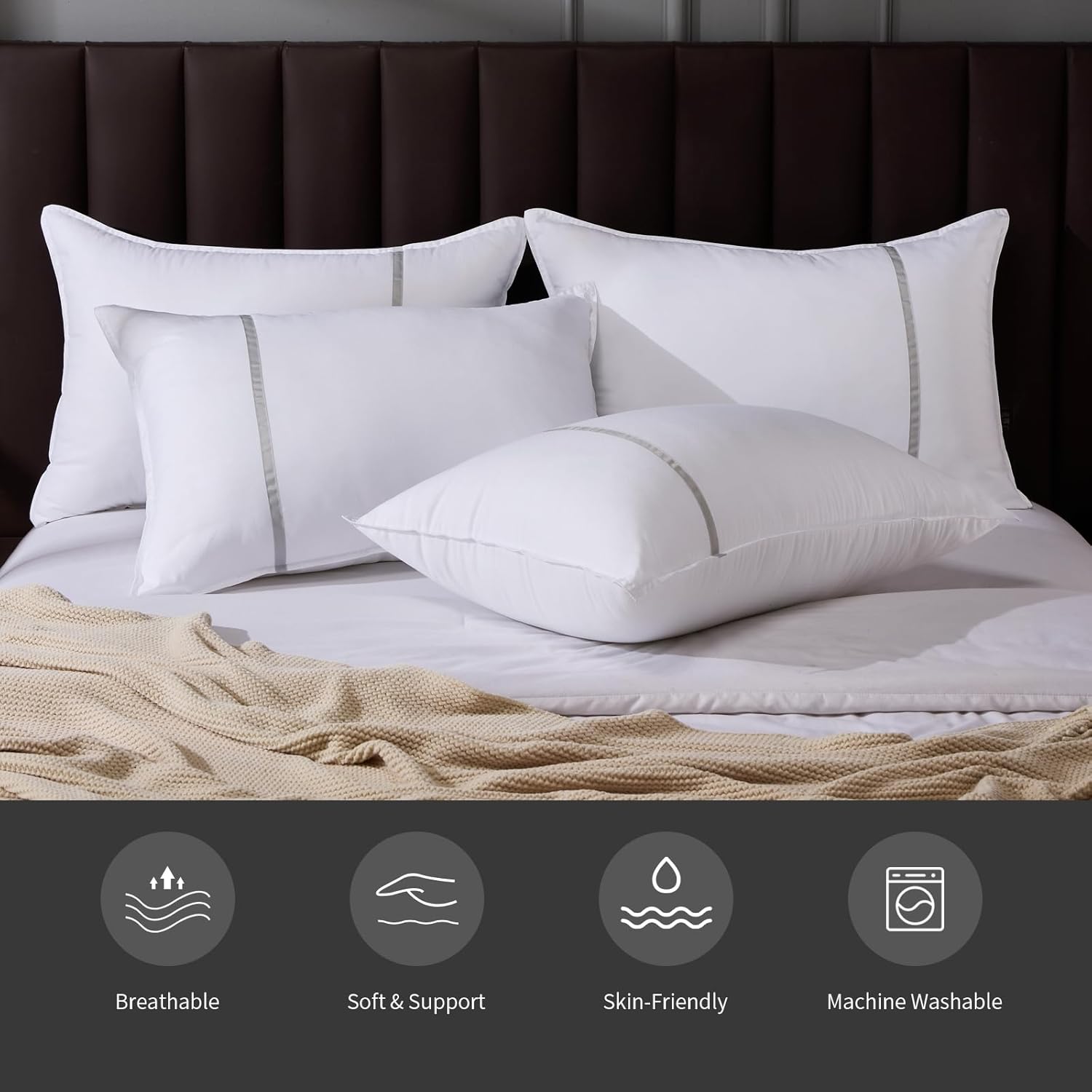 Skiennix Queen Size Bed Pillows Set of 4 - Medium Firm Cooling Pillows for Side & Back Sleepers | 20 x 28 Inches