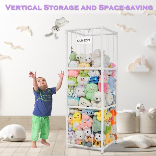 JAWNLITY Stuffed Animals Zoo Storage, 330L Large PVC Stuffed Animal Holder Stuffy Organizer, Easy-Access Plush Toy Storage Cage for Toddler Playroom, Bedroom