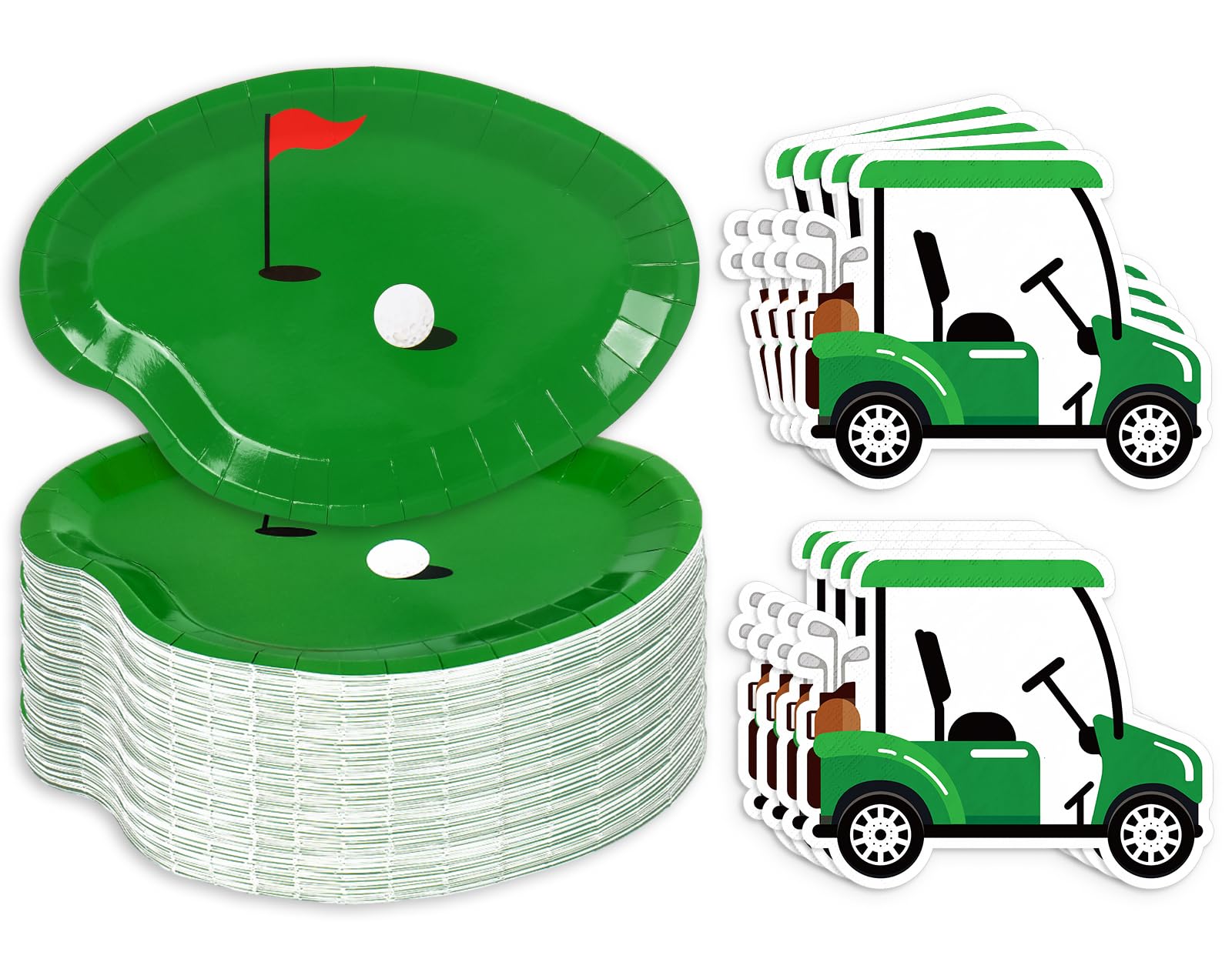 Whaline 90Pcs Golf Party Plates Napkin Set Green Sport Ball Paper Plates Golf Cart Disposable Napkins for Hole in One Birthday Tableware Supplies, Serves 40