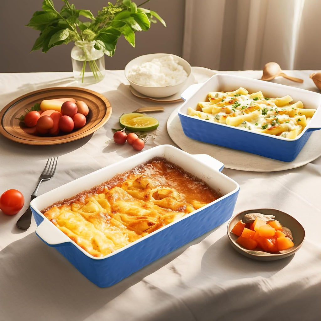 Regine Switzerland Casserole Dishes - Ceramic Baking Pan Set of 3 | Deep Porcelain Lasagna Pans (11.6" x 7.8", Dark Blue)