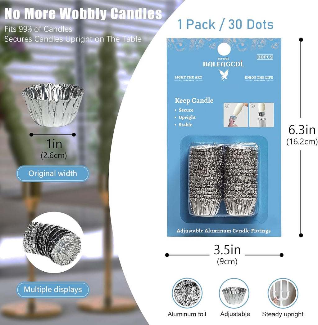 Skiennix Taper Candle Holder Liners - Protective Aluminum Foil for Weddings & Home Decor | 30 Pack