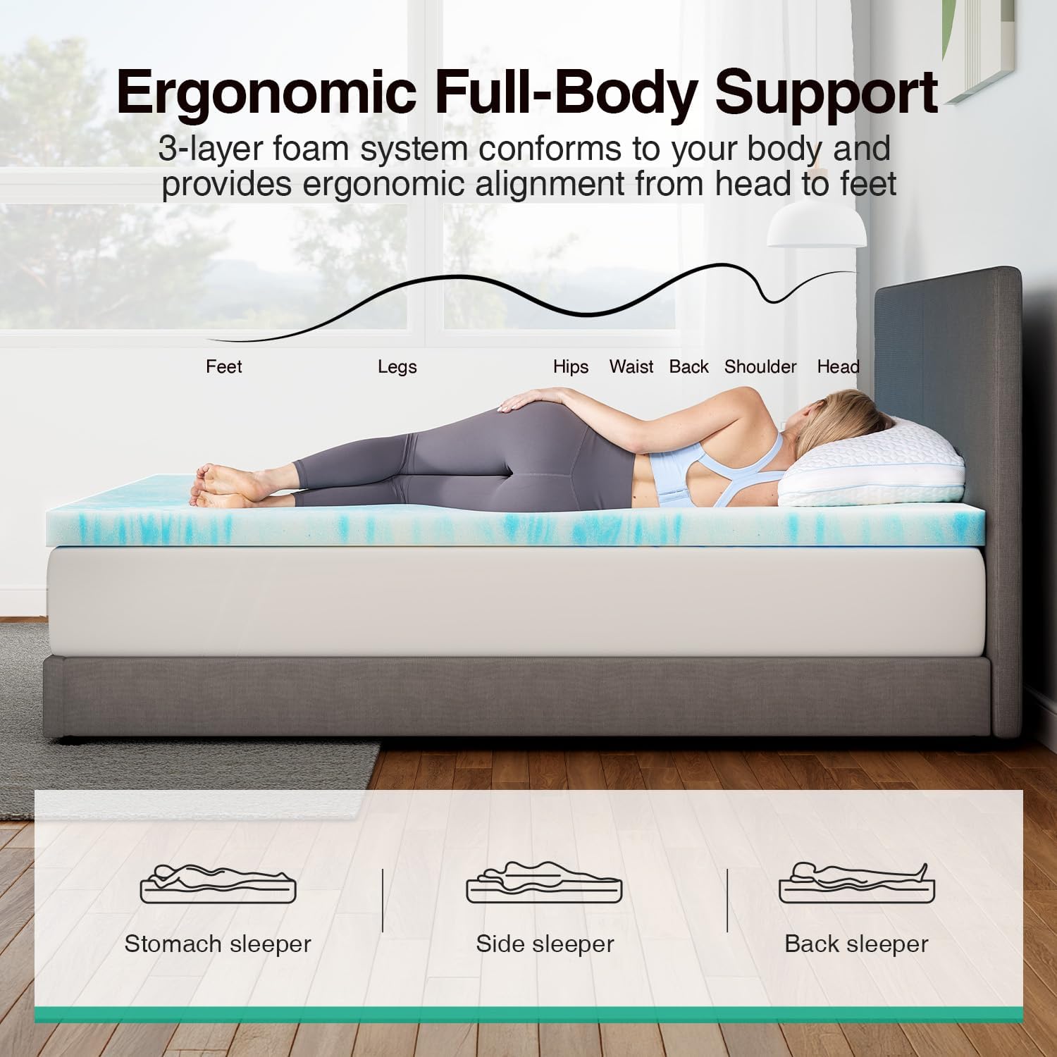 Novilla Memory Foam Mattress Topper - 2 Inch Cooling Gel Infused for Soft Comfort | Perfect for RV, Camper, Dorm Room