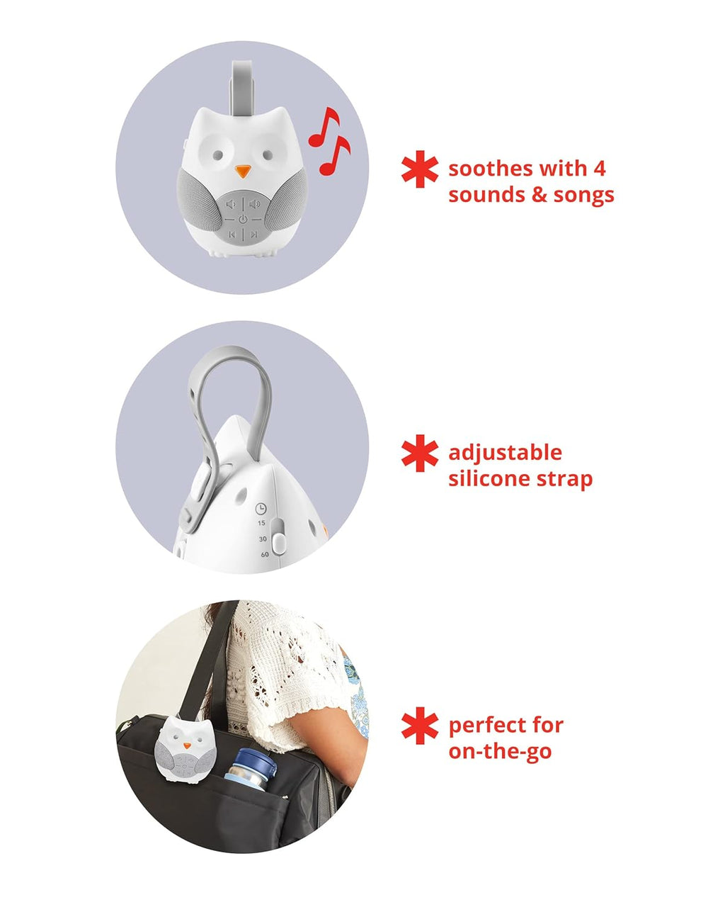 Skip Hop Portable Baby Sound Machine - Stroll & Go Owl Design for Soothing Sleep