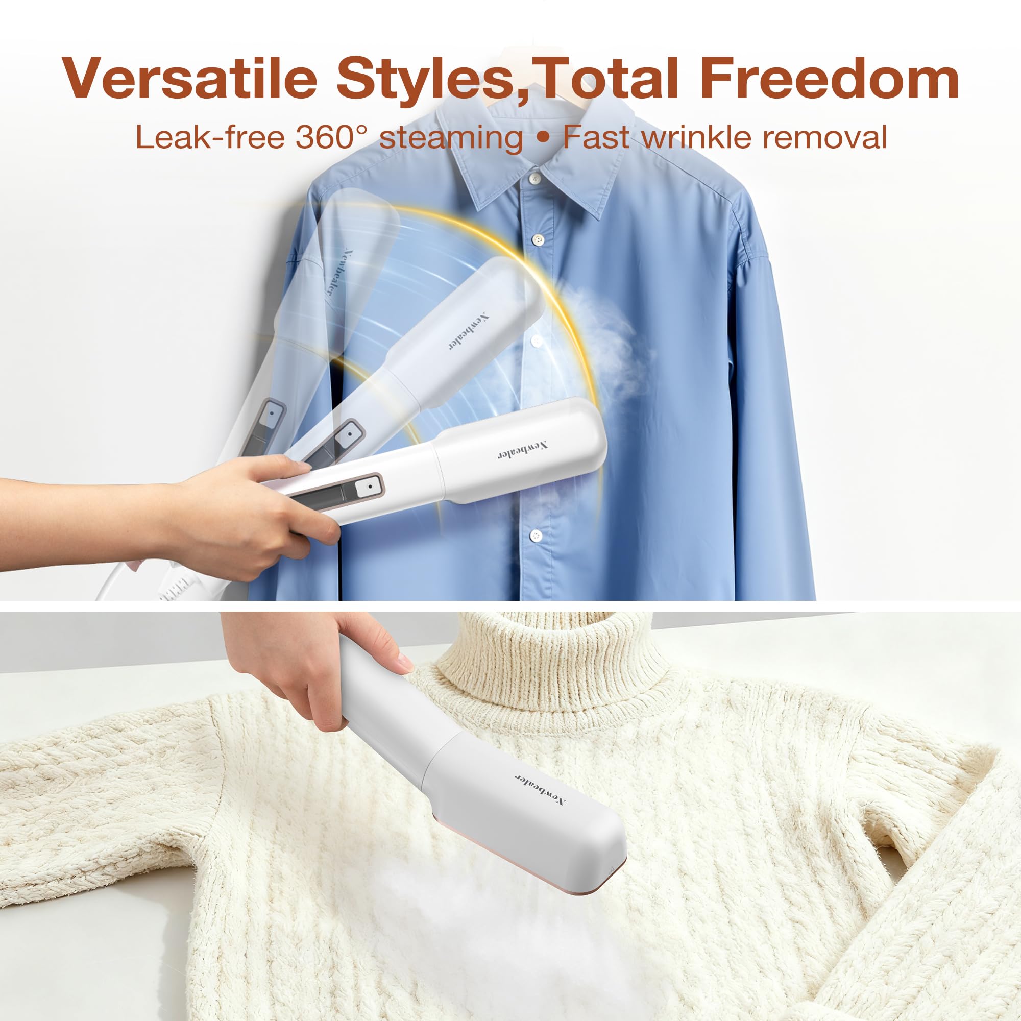 Newbealer 2in1 Travel Iron, 100-240V Clothes Steamer, 2 Steam Levels, Gold