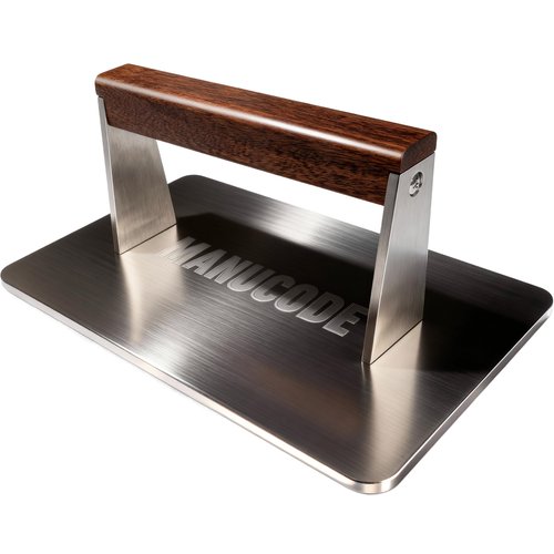 Manucode Stainless Steel Bacon Press - 3.2 LB Heavy Cooking Weight, Ideal for Flat Top Grill - Griddle Accessories for Searing Smash Burger, Steak, Sandwich - 9.25 x 5.7 Inches, Flat Bottom, Rectangle