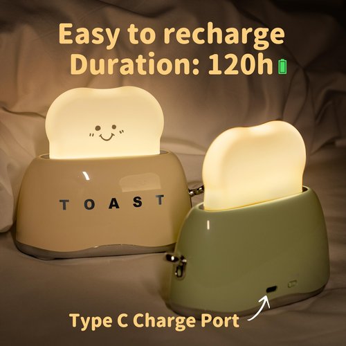 YUN FROG Cute Cartoon Toaster Night Light Table Lamp Desktop Lighting Ornaments Nursery Kids Toys LED Nightlight Gifts Bedroom Decor Yellow