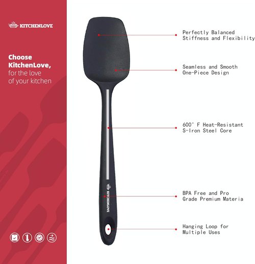 KITCHENLOVE Premium Silicone Spatula Set - 600°F Heat Resistant, Non-Stick, BPA Free | 5 Pieces in Black