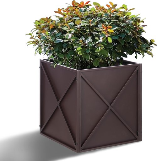 BAYN Metal Square Planter Box - Modern Heavy-Duty Outdoor Planter with Drainage Holes | Brown, 17” x 17” x 18”