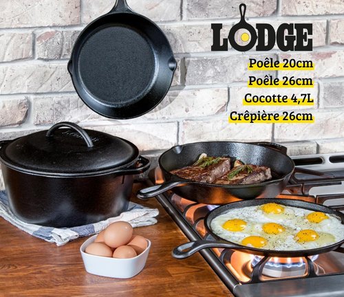 Lodge Cast Iron Cookware Set - Pre-Seasoned Skillets, Griddle & Dutch Oven - 5-Piece PFAS-Free Kitchen Essential
