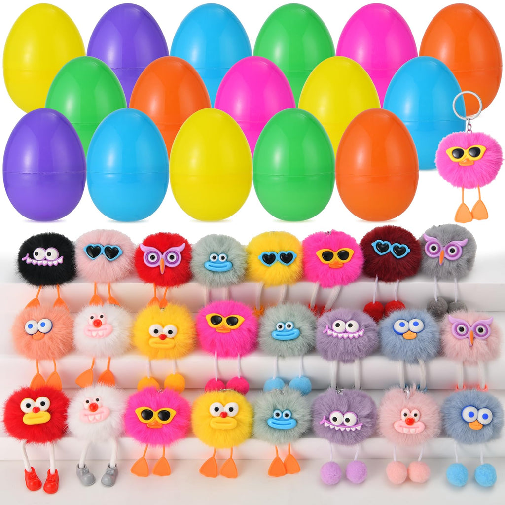 EFLSJIO 24 Pack Prefilled Easter Eggs with Kids Keychains Plush Toy Cute Keychains for Kid Boys Girls for Easter Egg Fillers, Easter Basket Stuffers Party Favor Gifts