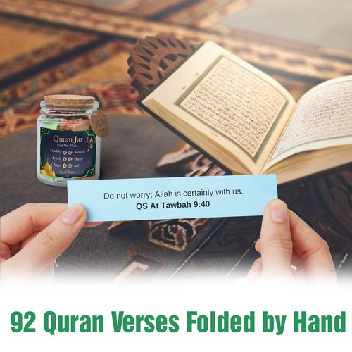92 Quran Verse Jar - Islamic Decor & Gift Set, Small Quran Verses for Eid, Muslim Gifts for Men & Women, Islam Home Decoration, Spiritual Ramadan Gift