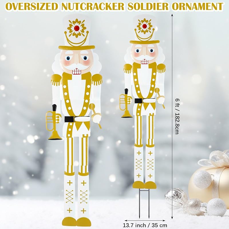 GlikCeil 2-Pack 6ft Large Outdoor Nutcrackers - White Gold Variation