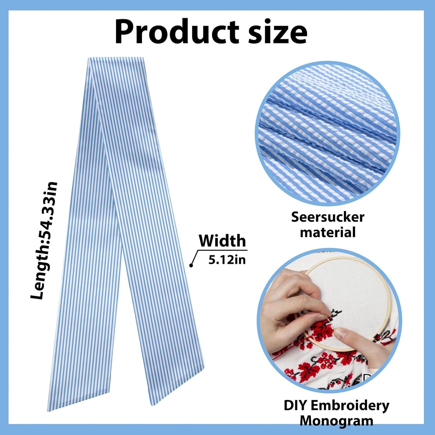 Skiennix Baby Shower Wreath Sash - Blue Seersucker Design for Front Door Decor | Holiday & Wedding Celebrations