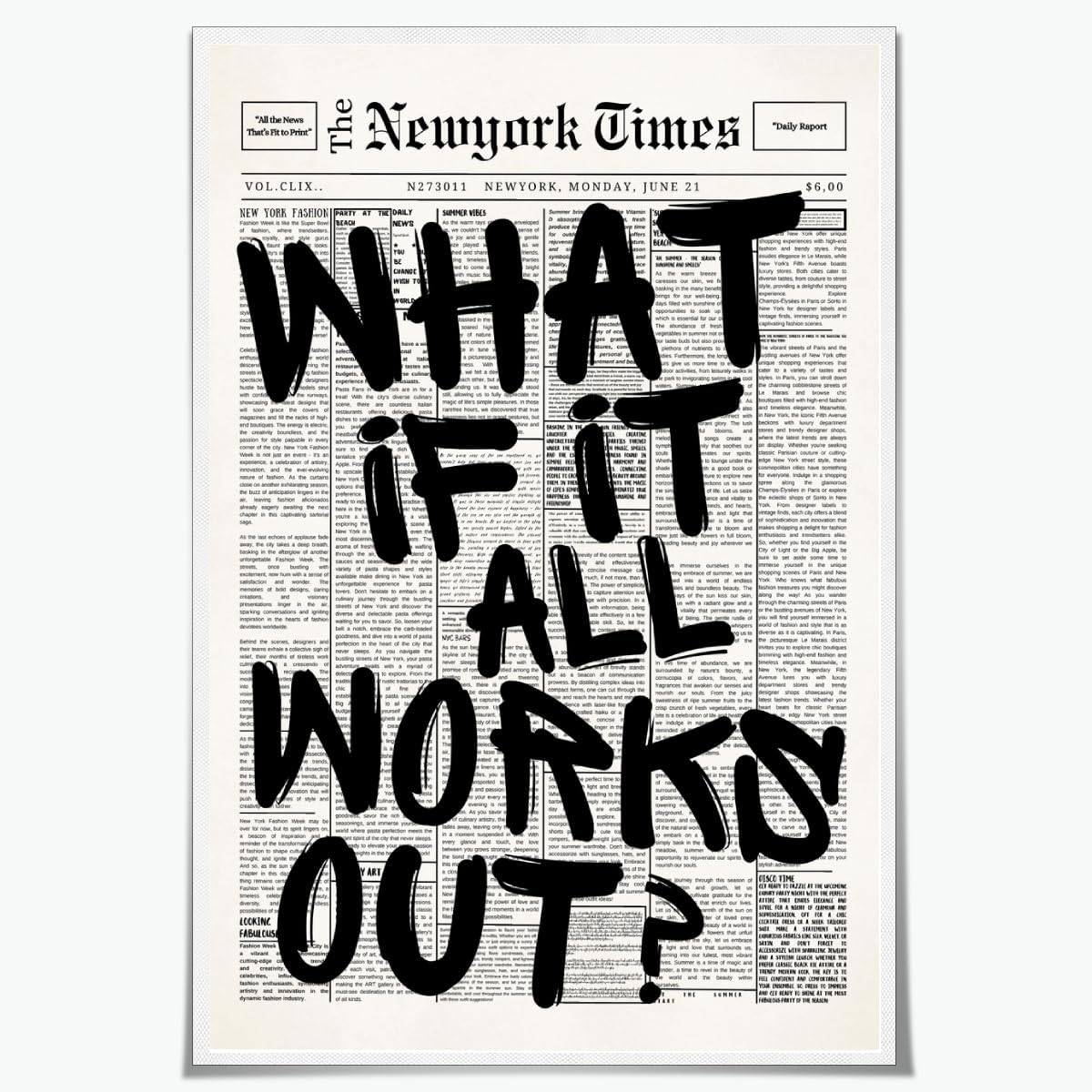 Skiennix Retro Black and White Newspaper Wall Art - Positive Quote Canvas Print | 12x18 Inch Unframed Aesthetic Decor
