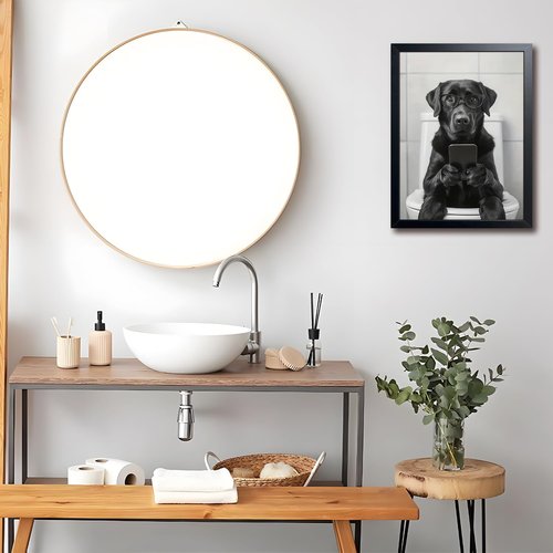 Funny Labrador Dog Canvas Print - Cute Bathroom Wall Art | Modern Farmhouse Decor 12x16 Inch