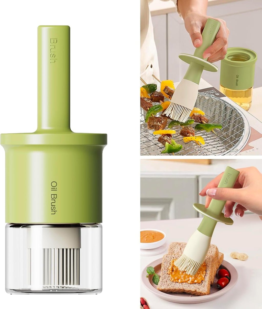 YARRAMATE Oil Dispenser with Brush - 300ml Glass Bottle & Silicone Basting Brush for Cooking | Green