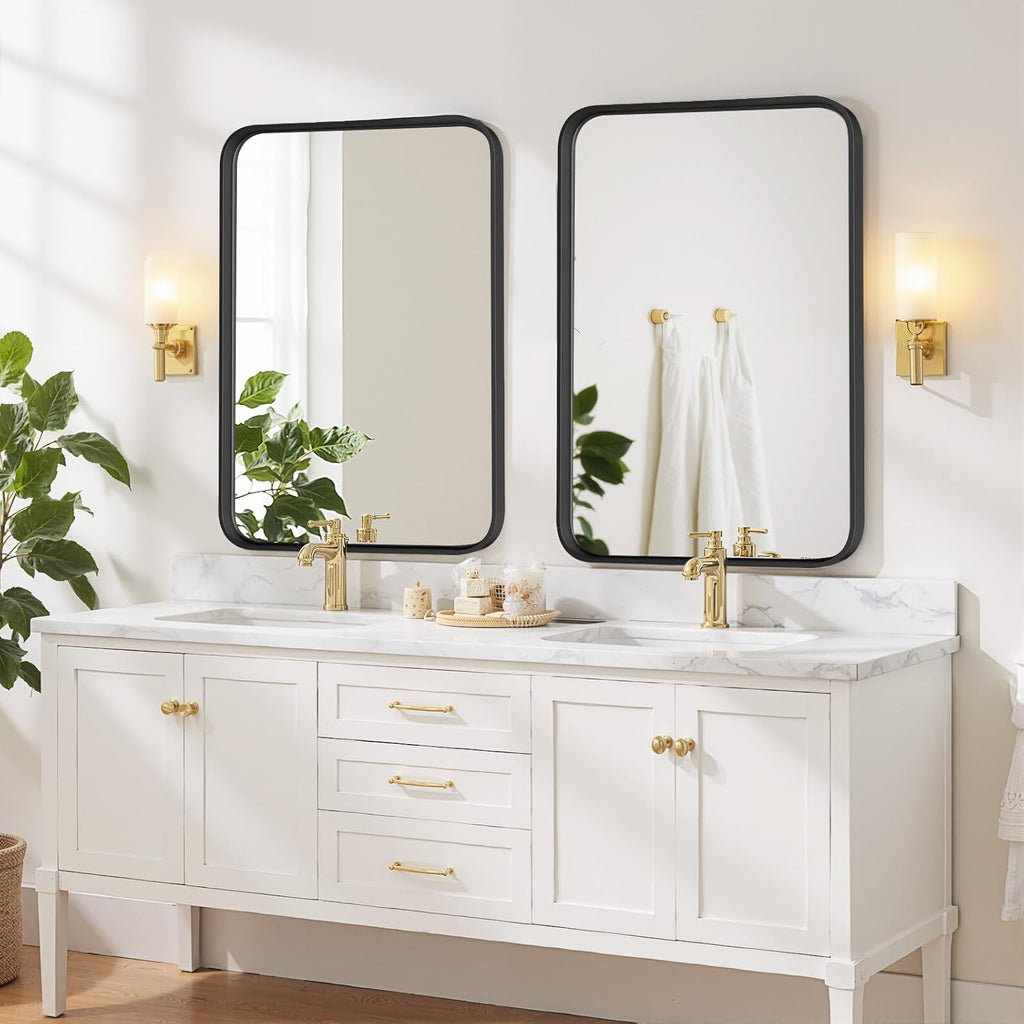 Regine Switzerland Bathroom Mirror - 36x24 Inch Black Metal Frame | Modern Anti-Rust Vanity Mirror
