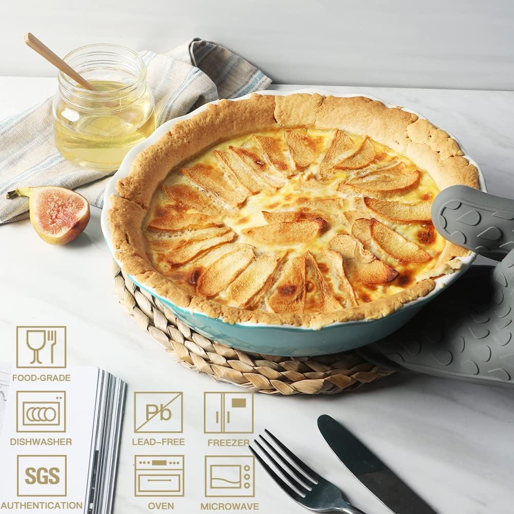 Sweejar Ceramic Pie Pan - 10-Inch Non-Stick Baking Dish with Soft Wave Edge for Delicious Pies | White