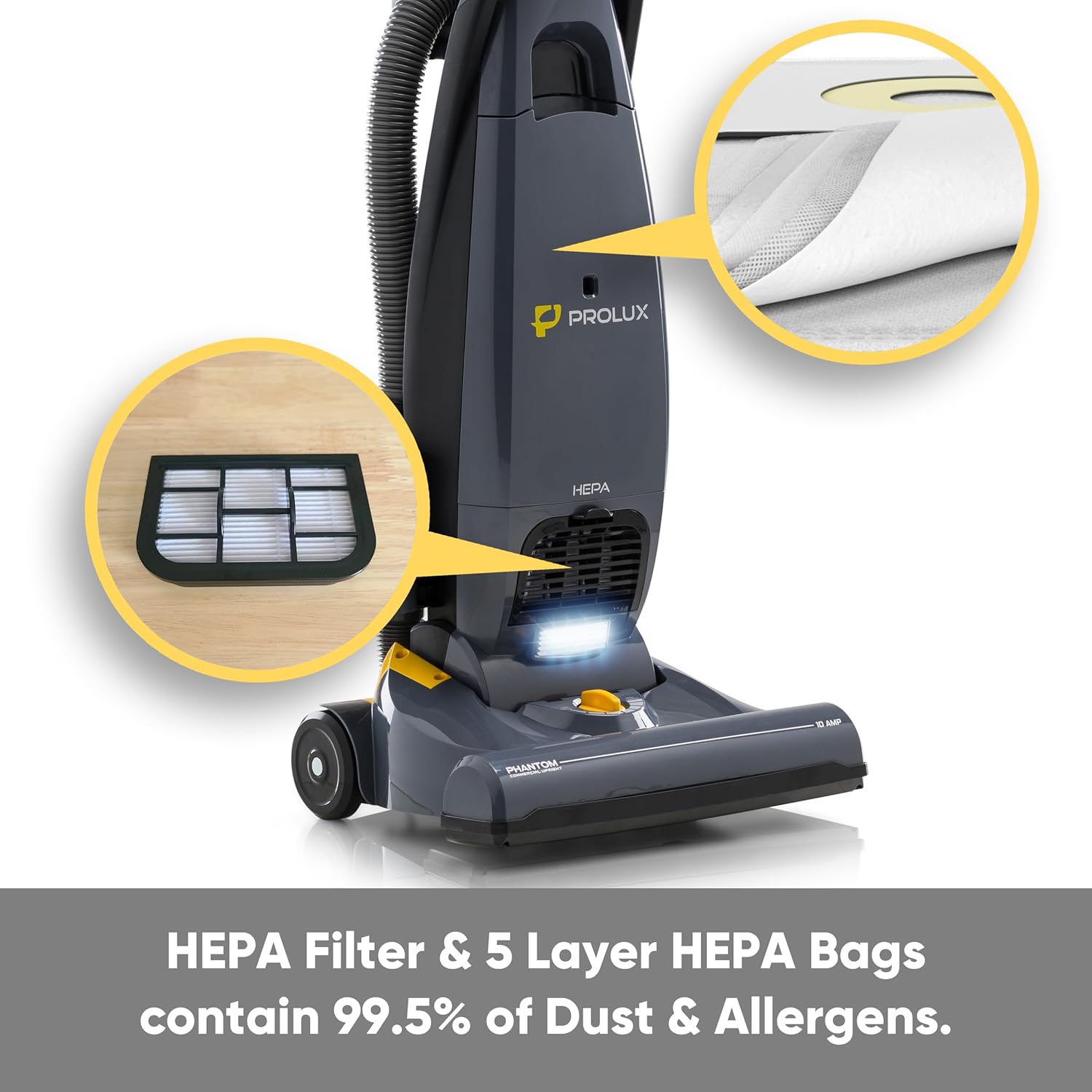 Prolux Phantom Pro Vacuum Cleaner - Lightweight 12lbs with HEPA Filtration & Onboard Tools for Deep Cleaning