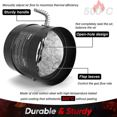 Hazztoll 6 Inch Stove Pipe Damper, Improve The Thermal Efficiency of The Heating System, Wood Burning Stove Top Connecting Adapter, Black