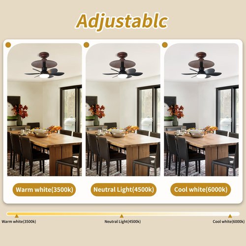 LFKPTAO 20.4" Intelligent Ceiling Fan light 3-Color 3000 K-6500 K, Fan light With light Suitable For living Room, Terrace, Kitchen and Bathroom lighting Kit
