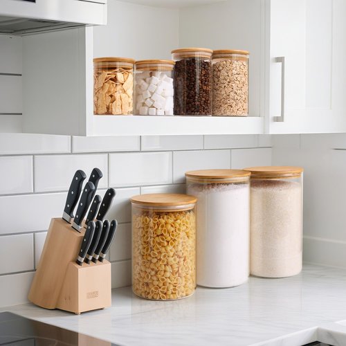 ComSaf Half Gallon Cookie Jar - Large Glass Food Storage Containers Set of 2 | 1.8 Qt for Flour, Sugar, Candy, Cereal, Nuts, Beans