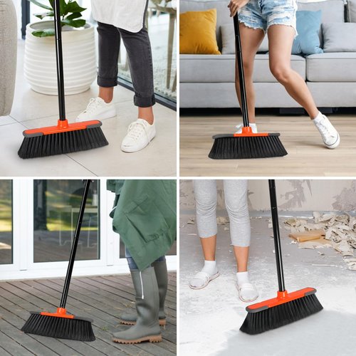 Broom for Sweeping Indoor 54''Long Handle Soft Bristle Brooms,Indoor Broom for Floor Cleaning House Broom for Kitchen Lobby Patio Yard