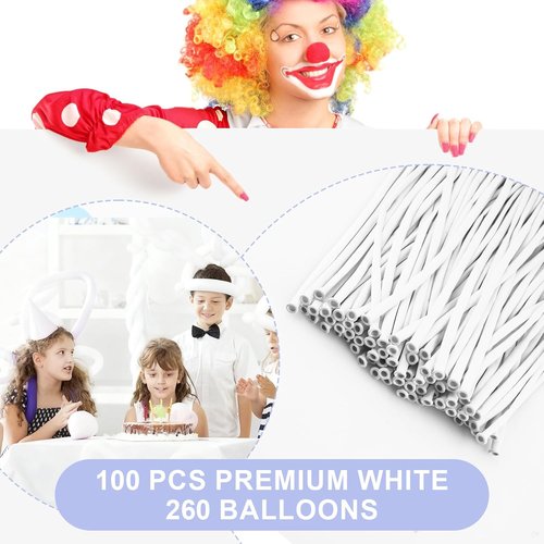 260 Premium Long Skinny Latex Balloons by [Brand Name] - 100 PCS White for Twisting & Party Decor