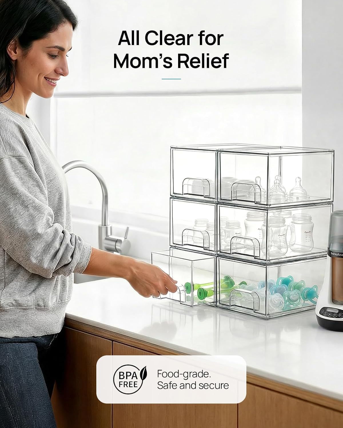Vtopmart Stackable Clear Storage Drawers - Acrylic Makeup Organizer Bins for Bathroom & Kitchen | 2 Pack