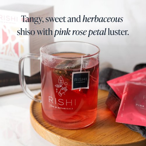 Rishi Tea Pink Lemon Ginger Herbal Tea, Organic Direct Trade Sachet Tea Bags, Certified Kosher, Caffeine Free Juicy and Zesty with Shiso, 15 Count (Pack of 6)