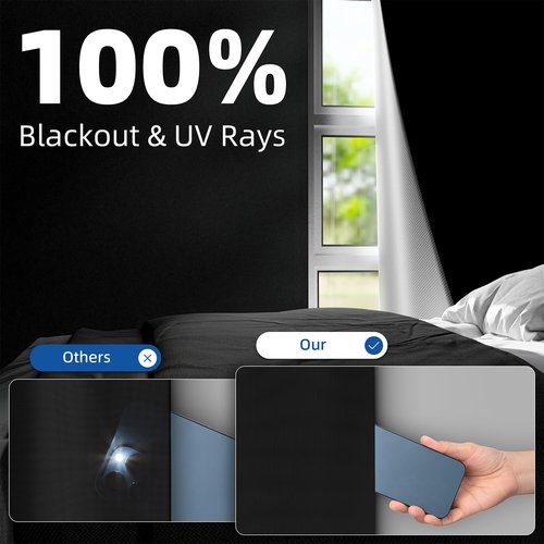 NIGHTON 100% Blackout Curtains for Bedroom, No Drill Black out Blinds With Upgraded Hook and Loop Tape, Portable Blackout Curtains for Window Cover Baby Nursery,Travel,RV- 1 Panel Black 42''W x 60'' L