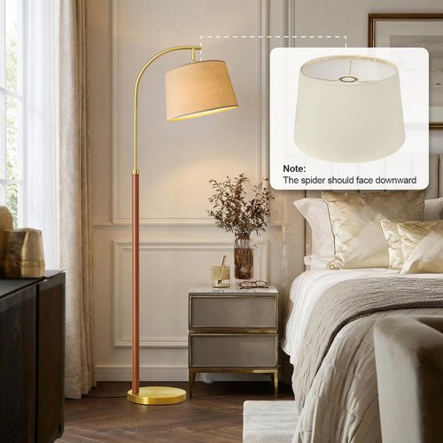 G-SAFAVA 62.5" Wood Floor Lamp for Living Room Gold with Foot Switch Arc Standing Tall Lamps for Bedroom Mid Century Modern Corner Floor Lamps for Office Nursery Industrial Reading Light Room Lamp