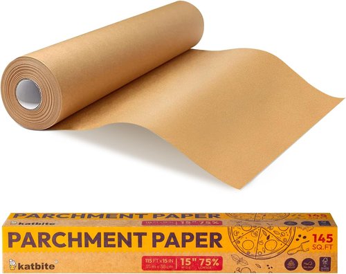 Katbite Parchment Paper Roll - Unbleached Non-Stick Baking Paper 15in x 115ft with Serrated Cutter