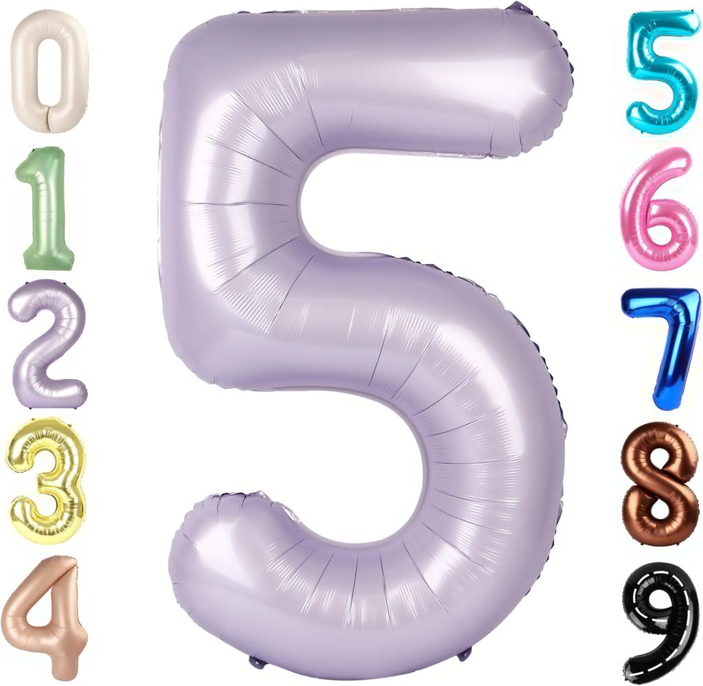 Skiennix 40-Inch Balloon Numbers - Big Cream & Purple 5th Birthday Decorations | Perfect for Weddings & Parties