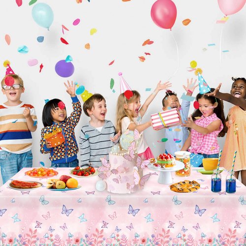 LINHAXM 4 Pack Butterfly Tablecloths, Butterfly Birthday Decorations for Kids' & Girls' Birthdays, Disposable Table Covers, 54 x 108 Inche
