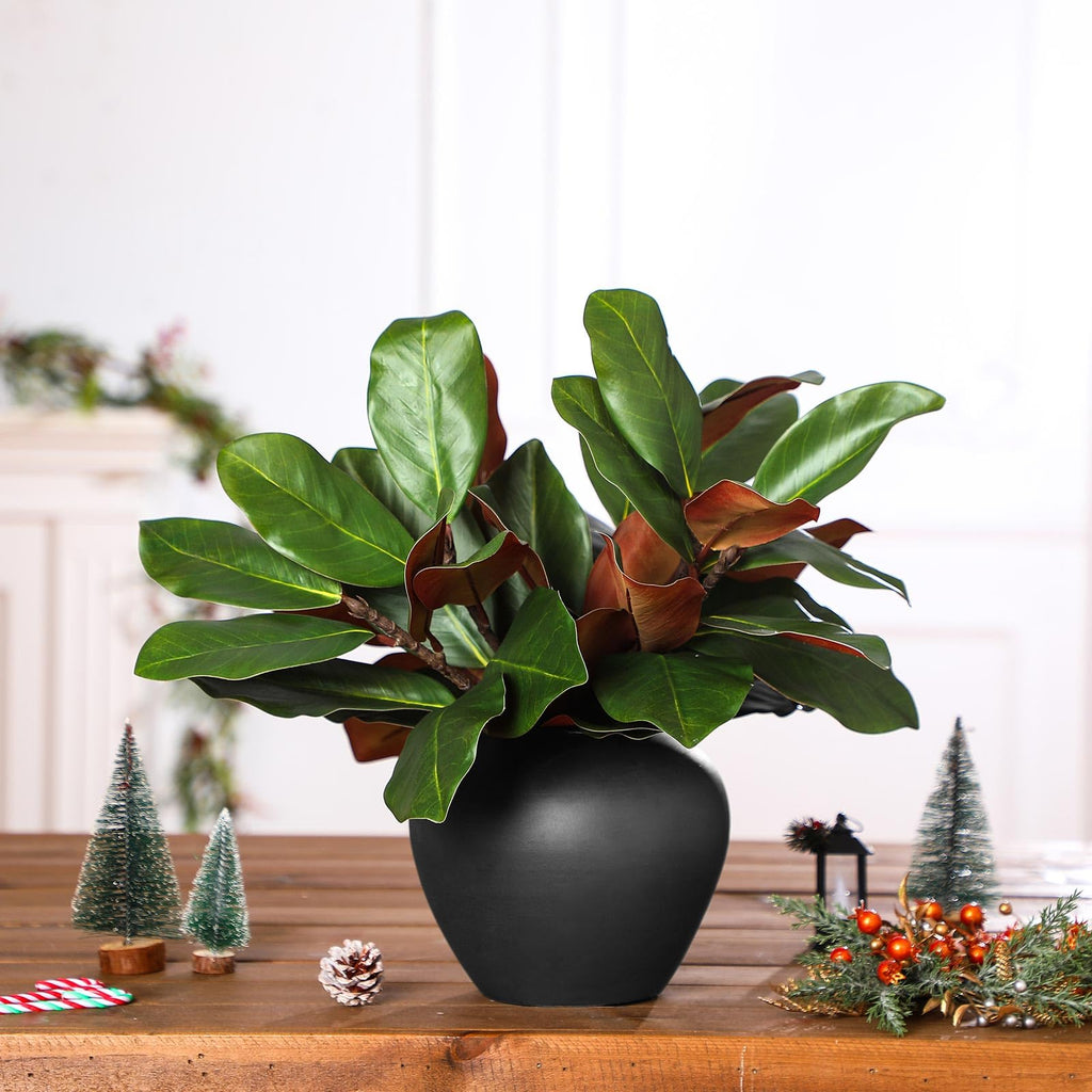 Thiccywoov 6 Pcs Magnolia Artificial Leaves Branches 3D Magnolia Pick Faux Stems Twigs Realistic Touch Faux Greenery Table Centerpiece for Spring Vase Filling Farmhouse Home Office (Green,18 Inch)
