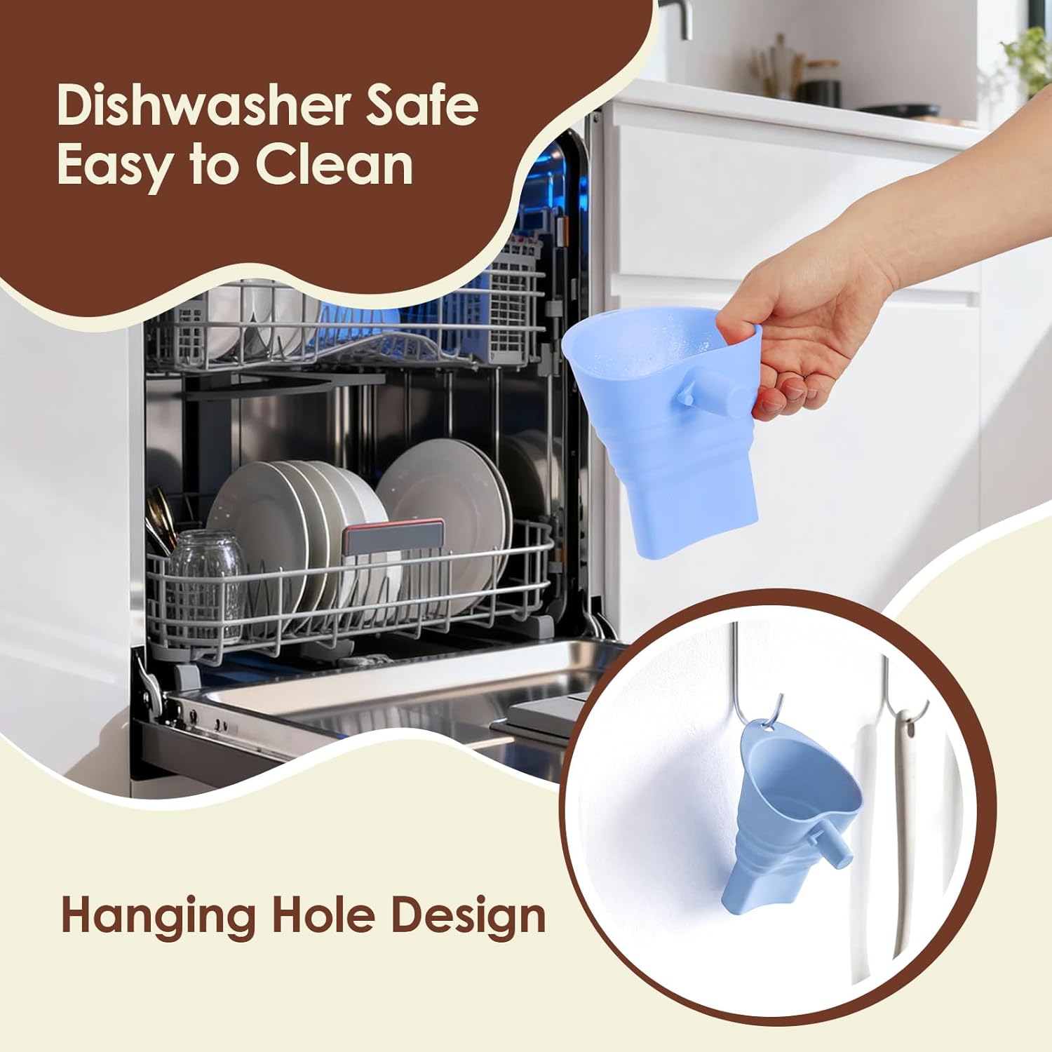 Skiennix Foldable Silicone Flour Funnel - Dishwasher Safe Attachment for Kitchen Aid Mixers (Blue)