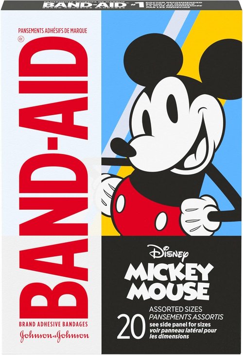 Band-Aid Brand Adhesive Bandages | Fun Mickey Mouse Design for Kids & Toddlers | 20 Count Assorted Sizes