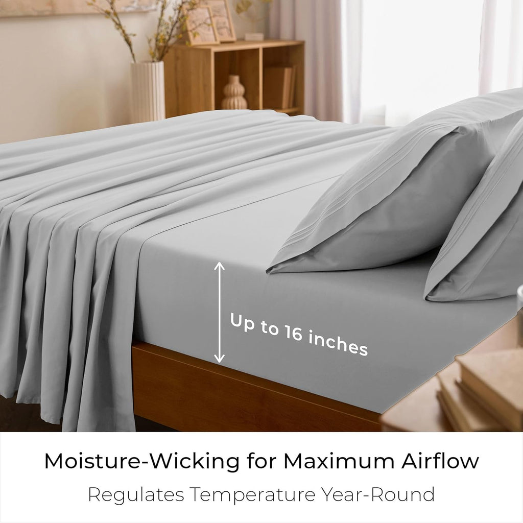 Mellanni King Sheets Set - 4 PC Hotel Luxury Bedding | Extra Soft, Cooling, Wrinkle-Resistant (King, Light Gray)