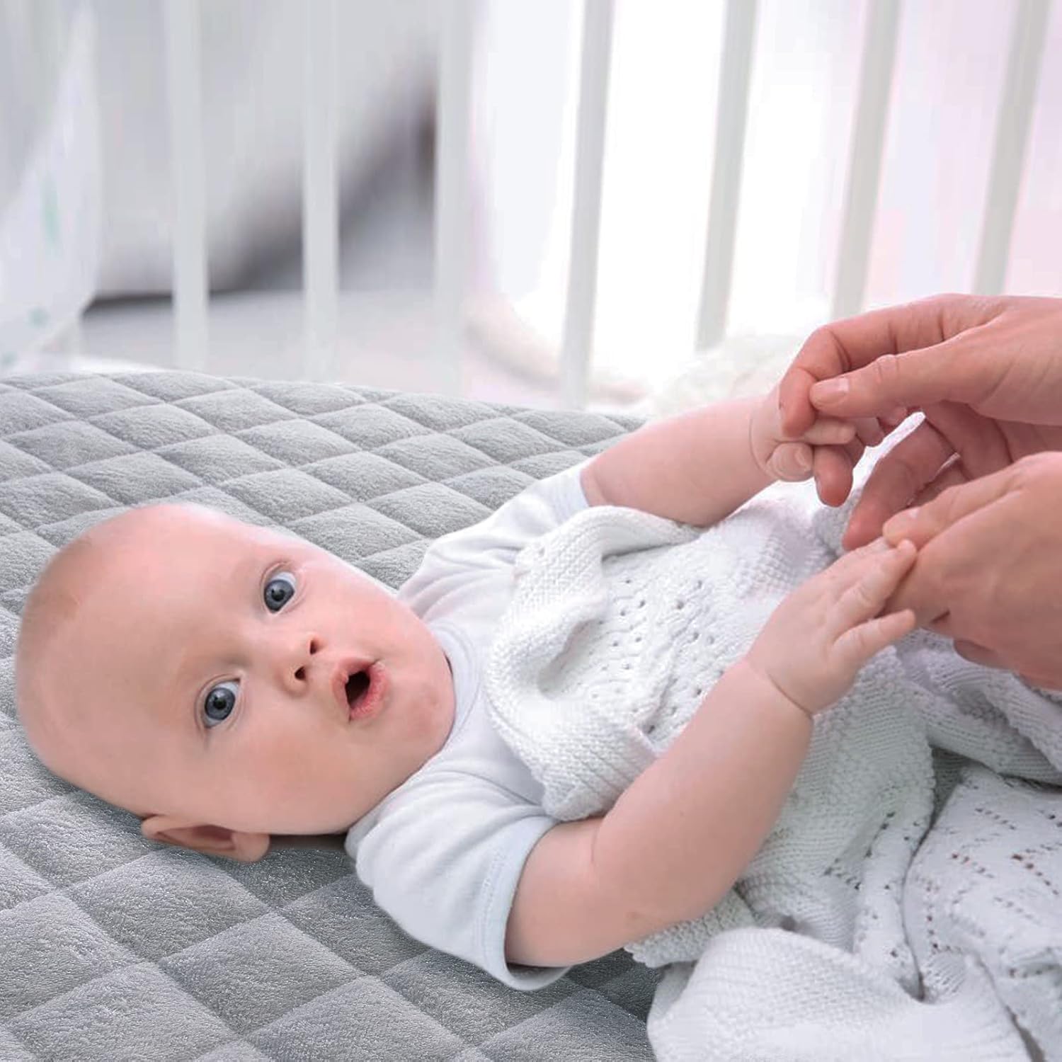 Skiennix Waterproof Crib Mattress Protector - Ultra Soft Viscose Terry, Fitted Design, Grey