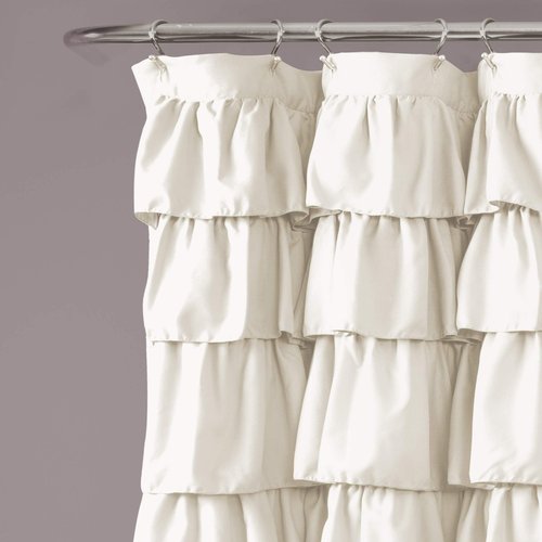 Lush Decor Ruffle Shower Curtain | Floral Textured Vintage Chic Farmhouse Style Design, Ivory, 72" x 72"