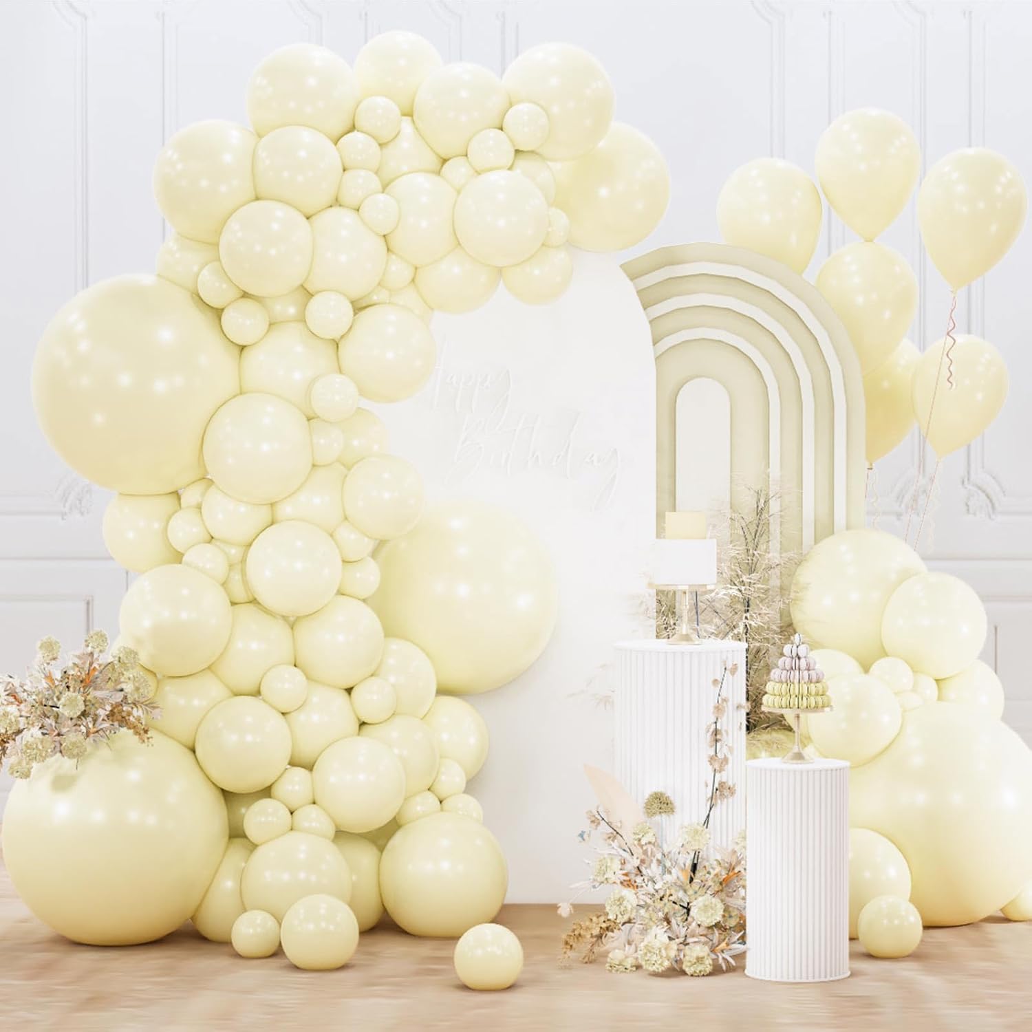 PartyWoo Pastel Yellow Balloons - 152-Piece Arch Kit for Baby Showers & Birthday Parties | Various Sizes 5-18 Inch