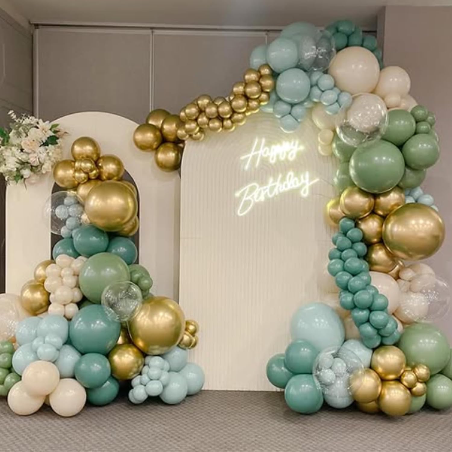 Sage Green & Blue Balloons - 60 PCS 12 Inch Dusty Green, Blue, Sand & Gold for Baby Shower | Wedding Decor