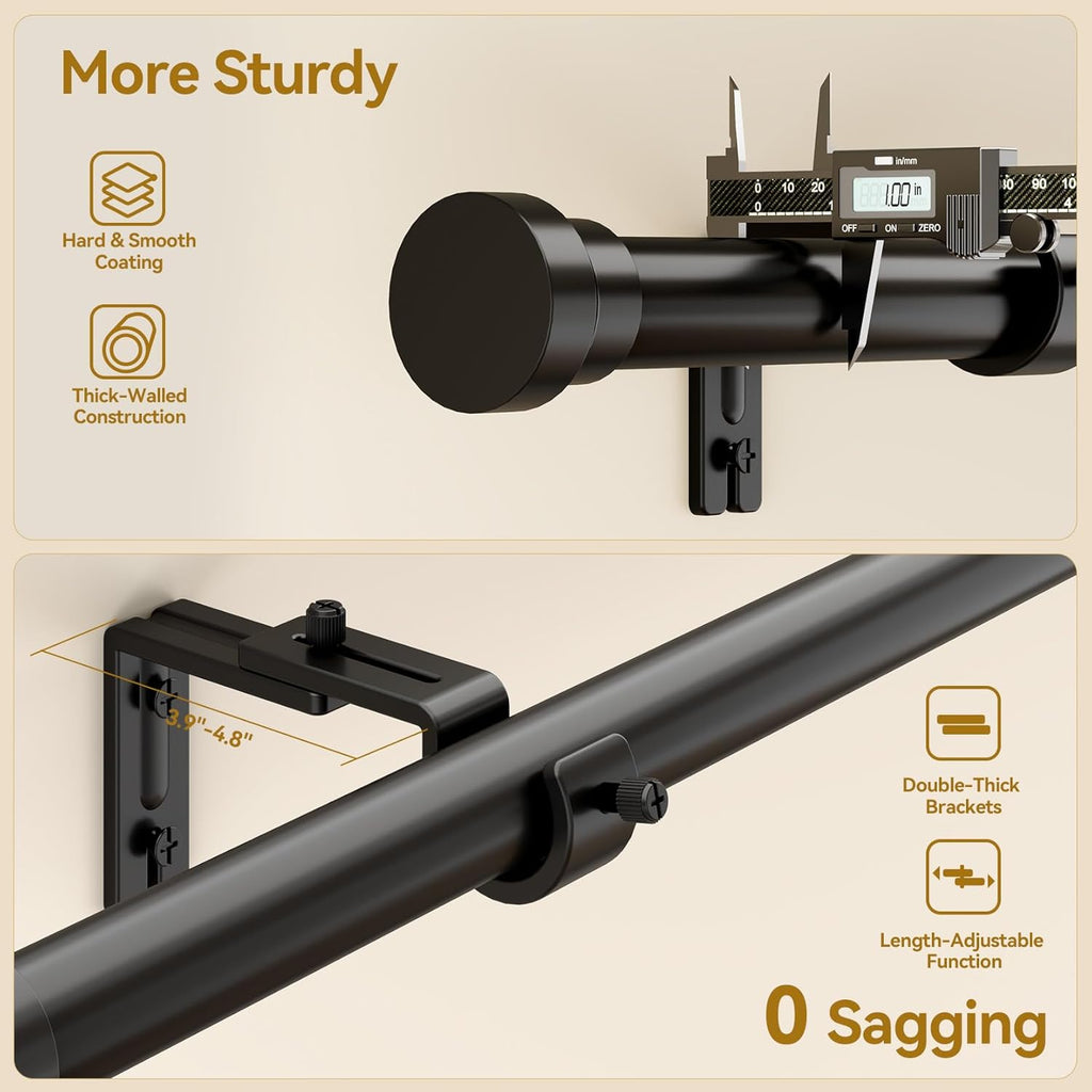 YaFex Heavy Duty Adjustable Curtain Rod - 32-170 Inch, Modern Black Design for Easy Installation
