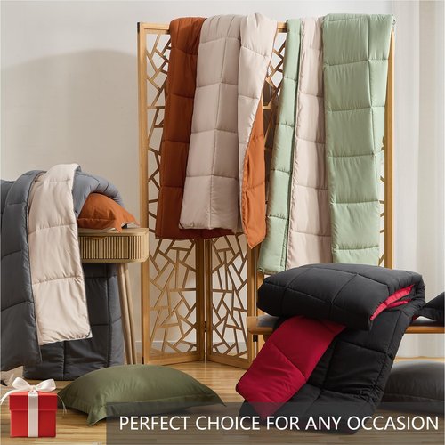 Homelike Moment Queen Comforter Set Olive Green, Lightweight Comforters Queen Size Set, Soft Down Alternative Bed Comforter Full Size All Season 3 Pcs Set with 2 Shams Olive Green/Sage Green