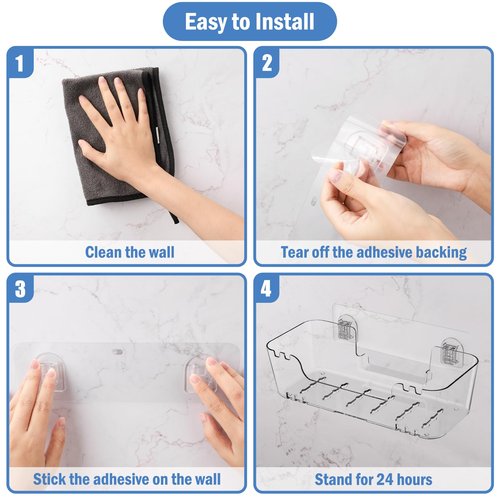 EEKEDO Bath Toy Storage Organizer 2 Pack Clear Bathtub Toy Storage Holder Large Capacity Shower Caddy Wall Mounted Shower Organizer No Drill for Bathroom, Quick-Dry, Easy to Clean and Install