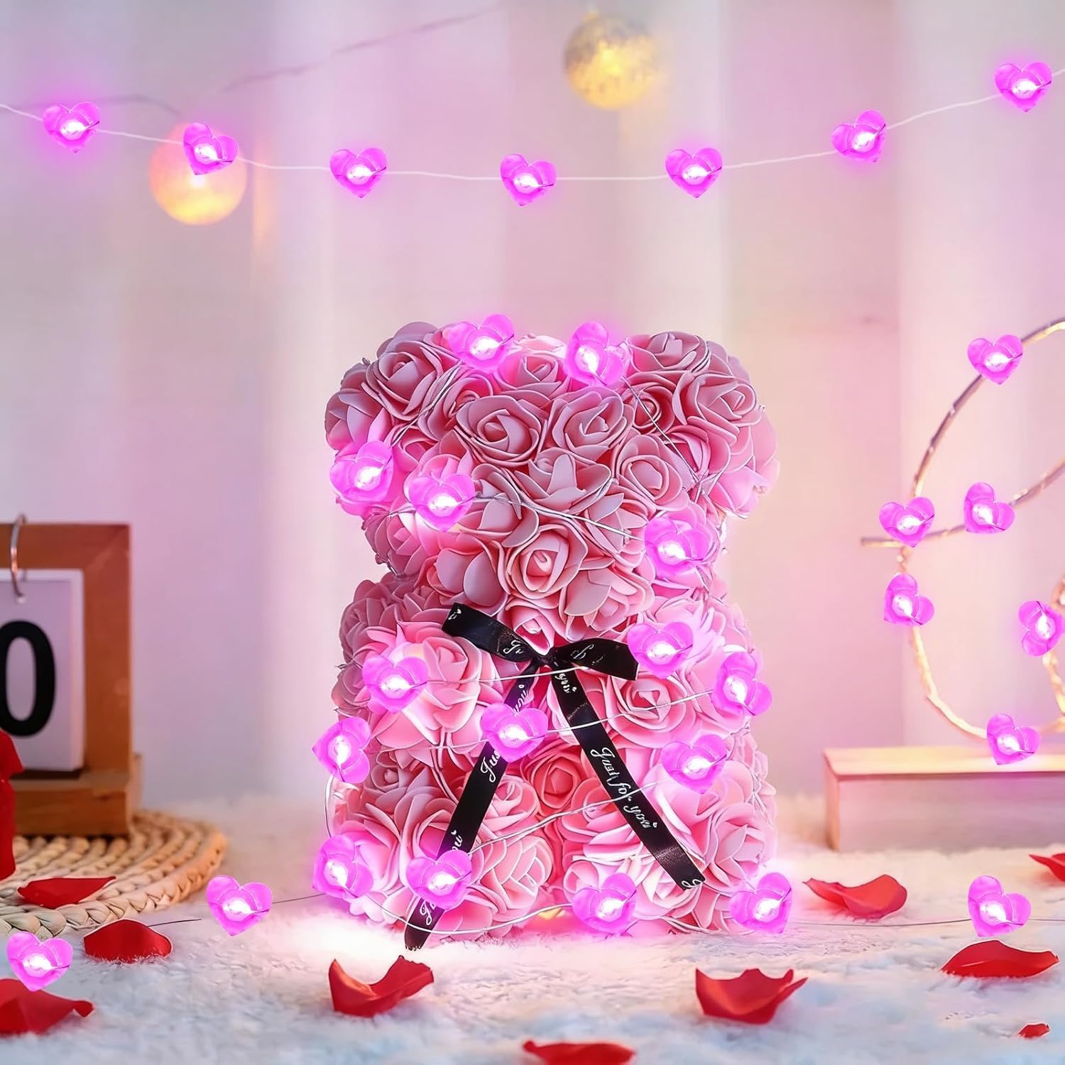 Skiennix 10FT Pink Heart Fairy Lights - Battery Operated LED String Lights with Timer | Waterproof Indoor/Outdoor Decor for Valentine's Day & Special Occasions