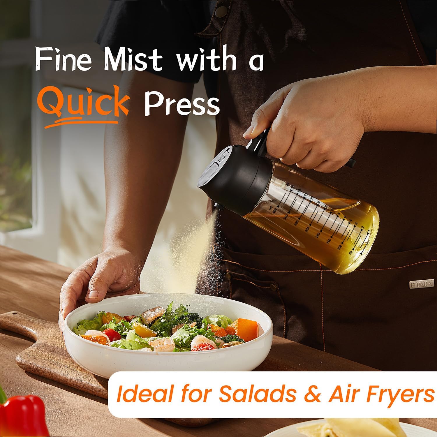 TrendPlain 16oz Glass Olive Oil Sprayer - 2-in-1 Dispenser for Cooking, BBQ & Salad - Black & Ash