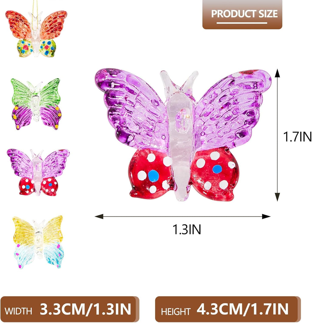 Skiennix 4-Piece Glass Butterfly Ornament Set - 1.7-Inch Crystal Hanging Decor for Home Windows