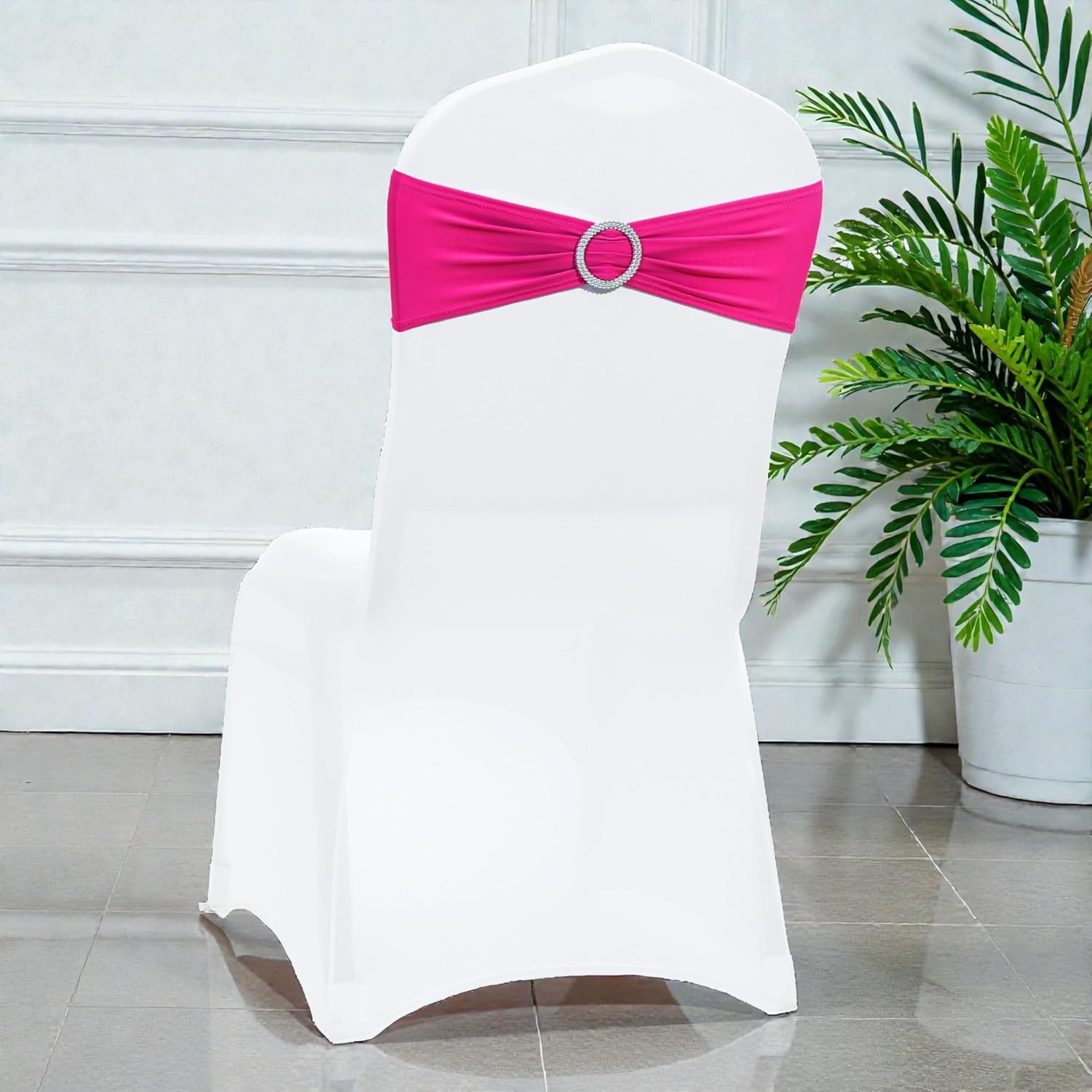MDS Spandex Chair Sashes - Universal Elastic Stretch Bands with Buckle Slider Bow | Pack of 200 - Magenta